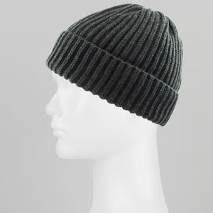 Classic Black Ribbed Knit Beanie Large
